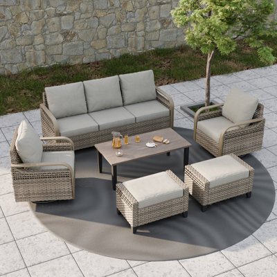 Wicker 5 - Person Modular Patio Conversation Set with Cushions