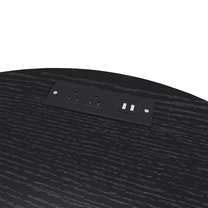 Table de chevet cylindrique moderne à 2 niveaux avec station de recharge et porte coulissante, Black, 1