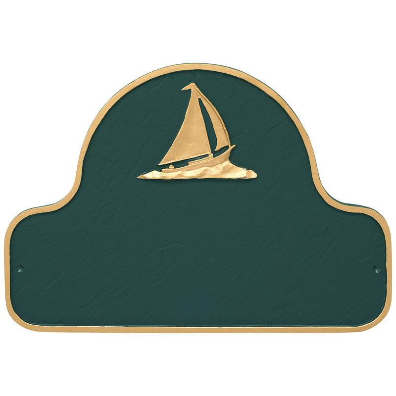 Plaque d'adresse voilier voilier, Vert Chasseur / Or, Oui