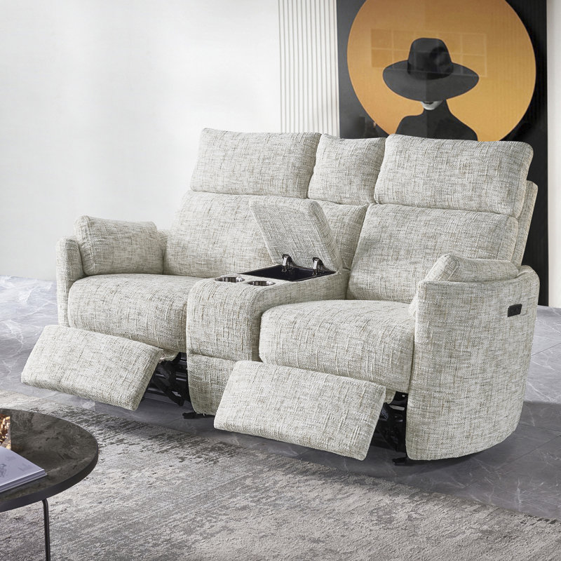 Canapé inclinable électrique à 2 places Callendale avec console de rangement et deux chargeurs USB et Type-C, Gris crème