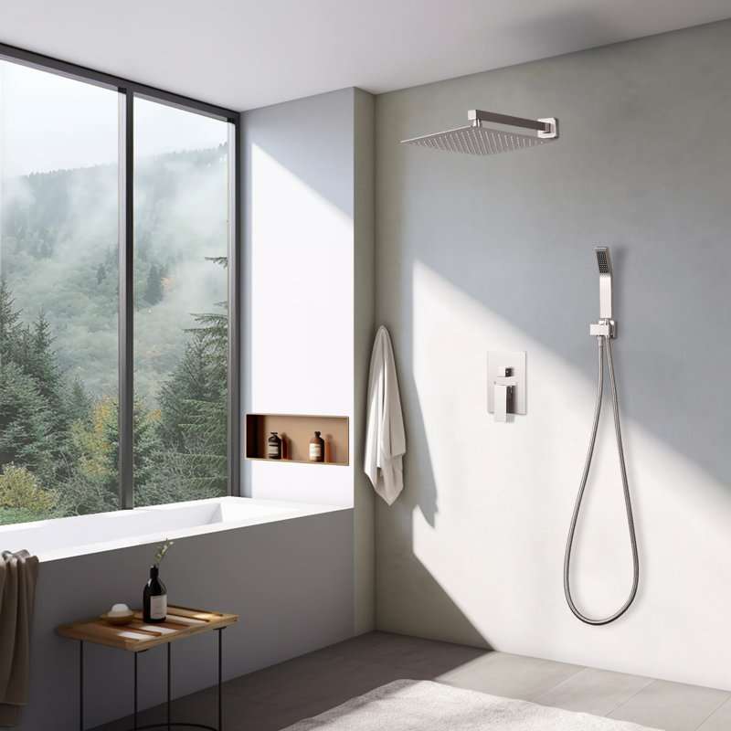 Système de douche complet avec valve brute et pomme de douche à pluie de 12 pouces, Nickel brossé