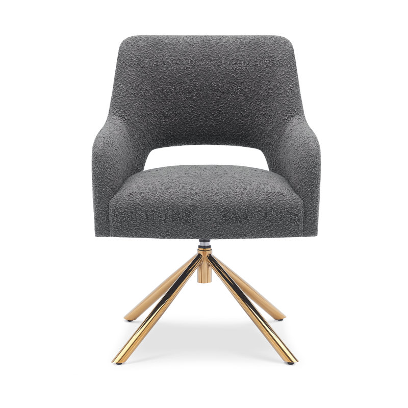 Upholstered Swivel Armchair, Gray Polyester Blend