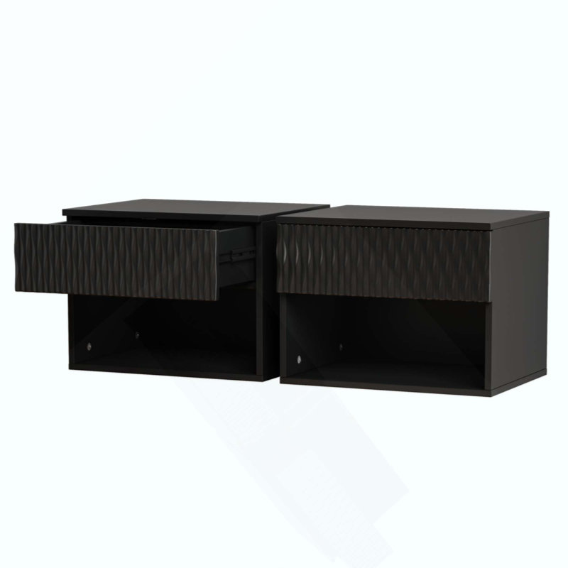 Ensemble de 2 tables de chevet murales avec tiroir et rangement ouvert, conception peu encombrante, anti-secousse et personnalisable pour la chambre à coucher / le bureau