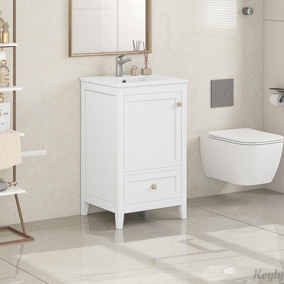 Meuble-lavabo de 20 po avec lavabo, armoire de salle de bain avec porte à fermeture douce, support de rangement et tiroir