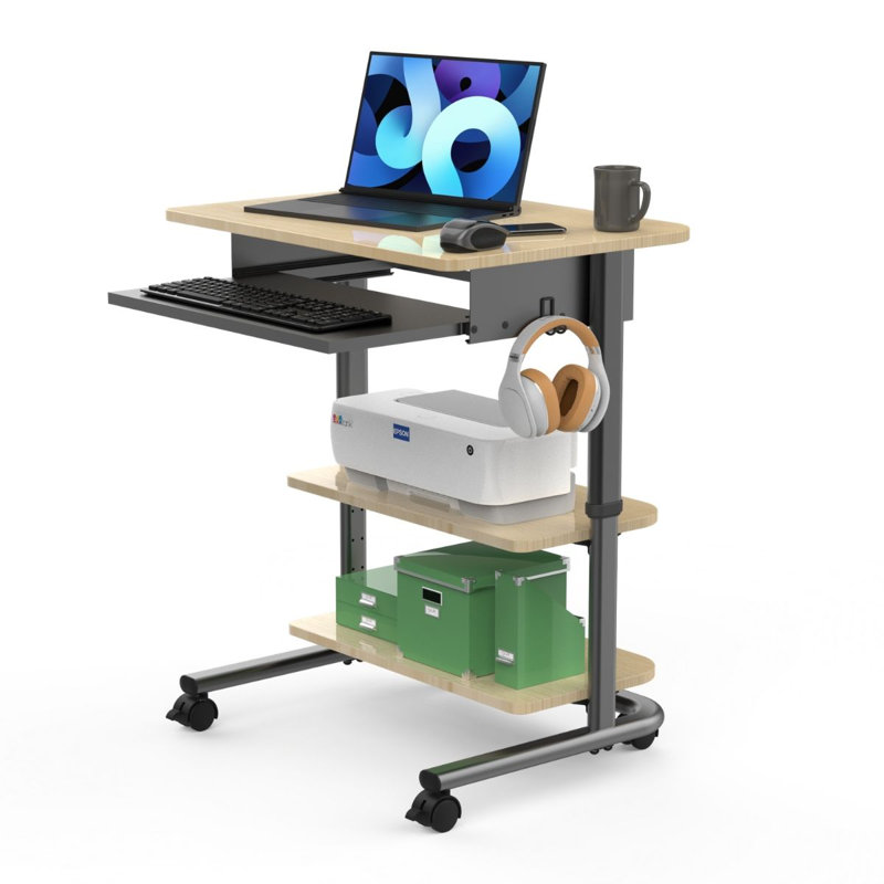 Antum 45.9'' H x 28.4'' W Laptop Cart with Wheels, White Oak/Charcoal