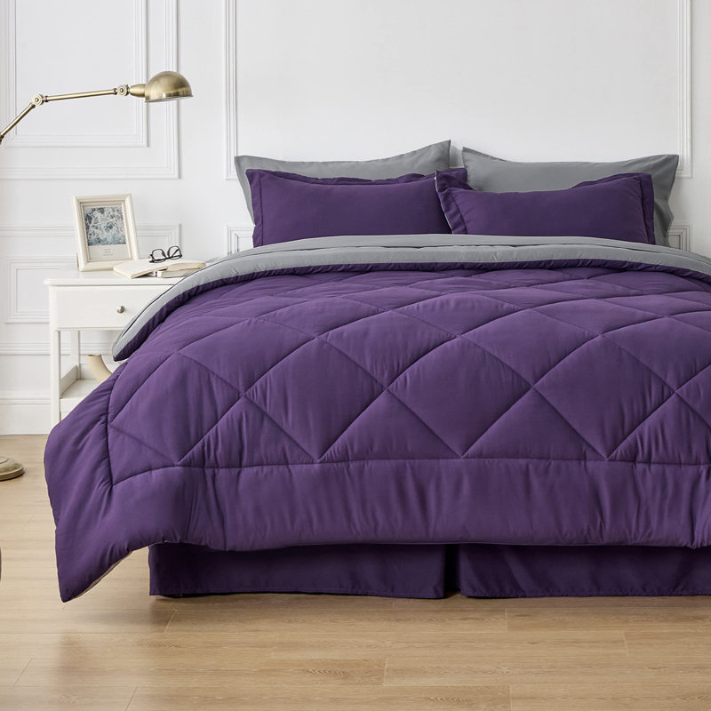 Best Seller Bedsure Comforter Set Reversible Bedding for All Seasons-89GSM, Queen Comforter + 4 Additional Pieces, Purple