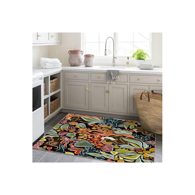 Tapis décoratif multicolore lavable à motif abstrait multicolore
