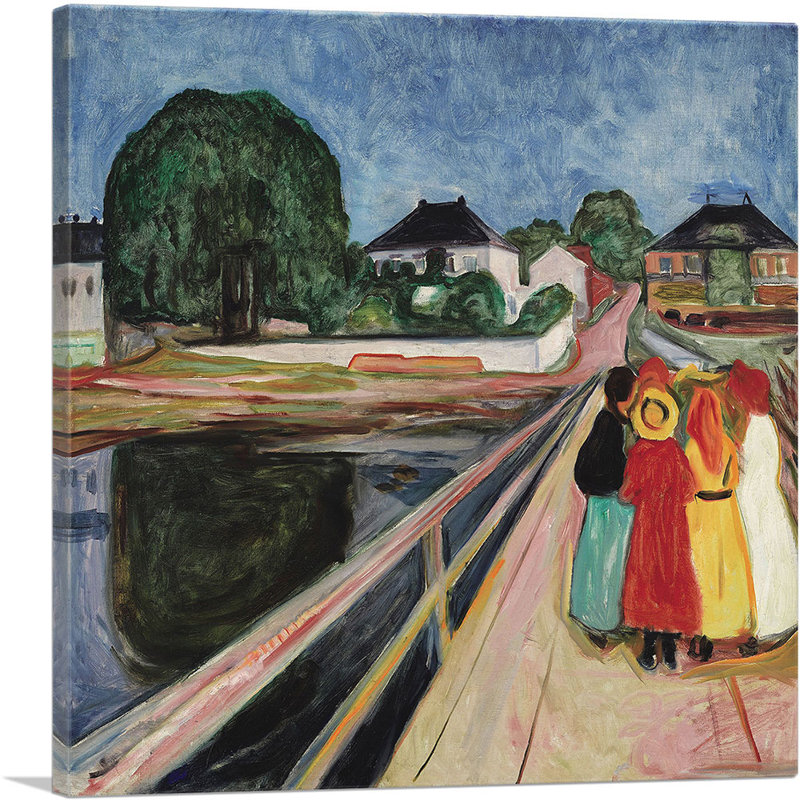 «Girls on the Bridge 1902» par Edvard Munch, reproduction d'art sur toile tendue, H 26 po x l 26 po x P 0,75 po