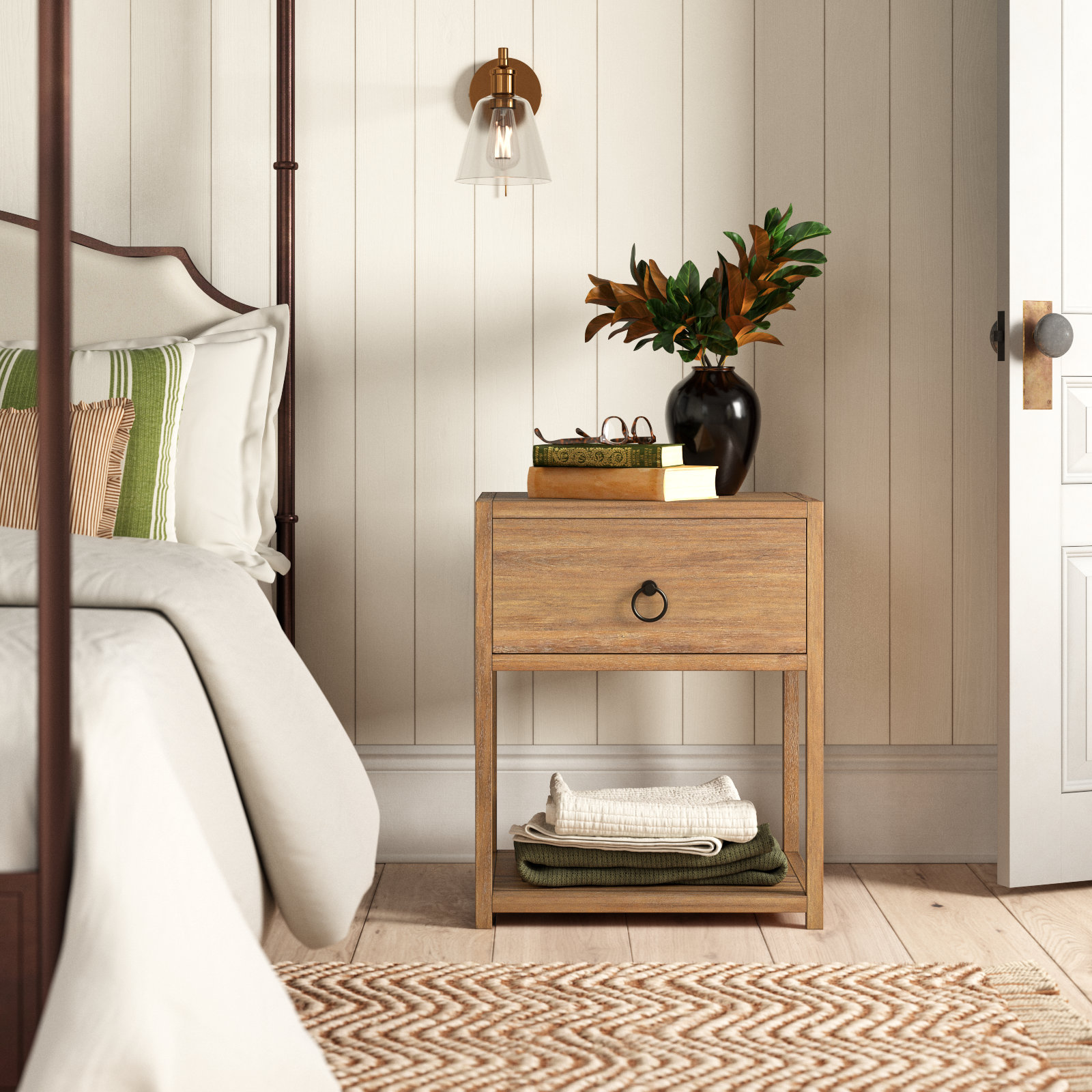 Elin 1-Drawer Nightstand, Natural