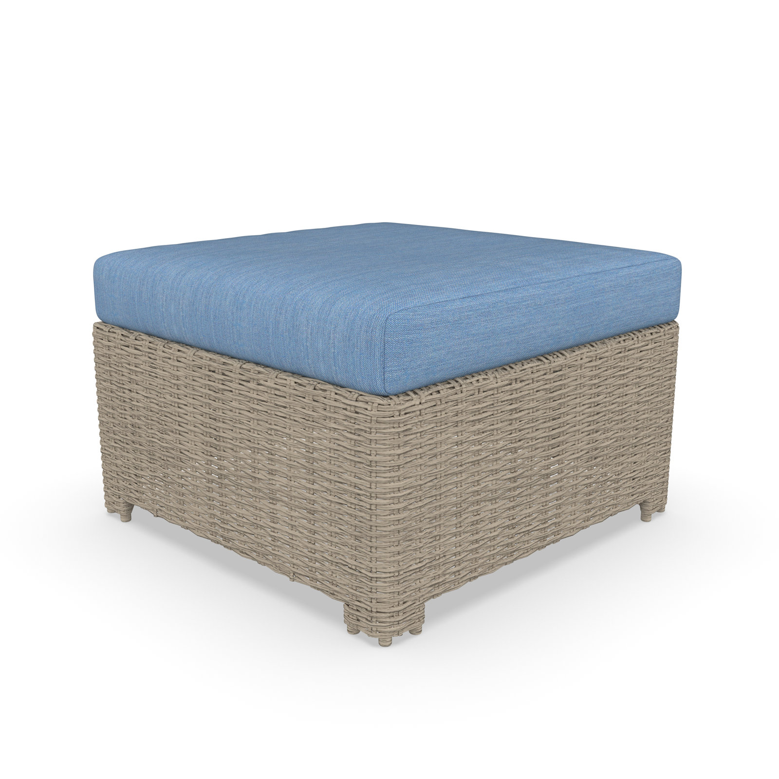 Outdoor Ottoman With Sunbrella Cushions, Cast Ocean