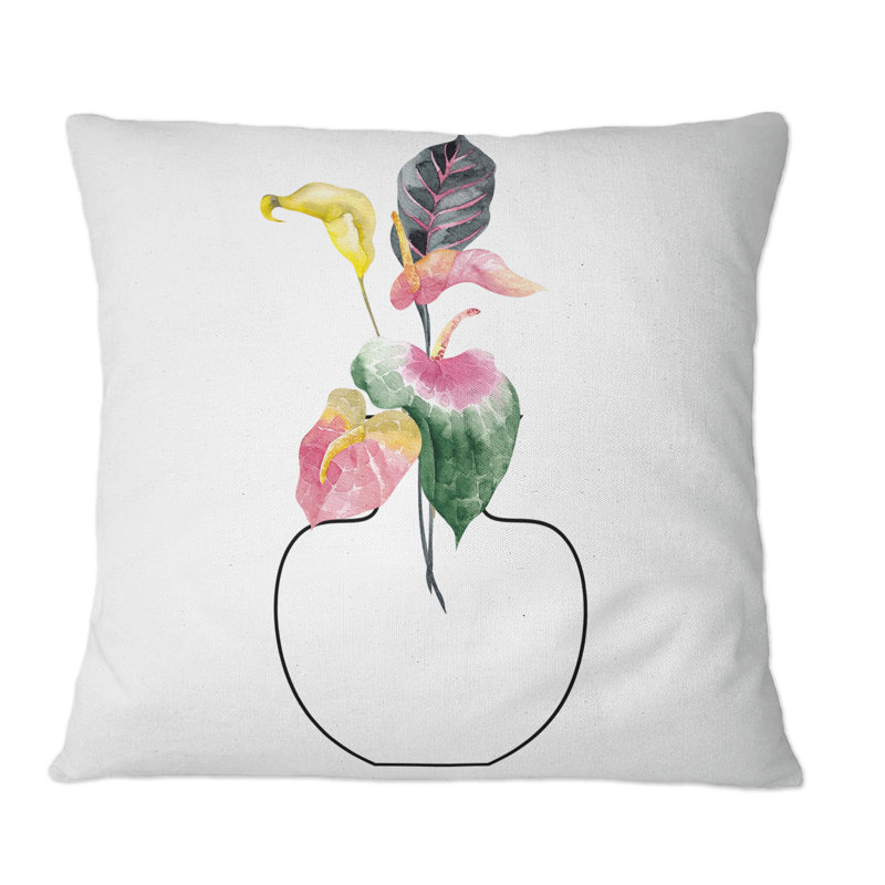 Composition avec bouquet floral minimaliste IV - Coussin décoratif à imprimé décontracté, 18 po x 18 po