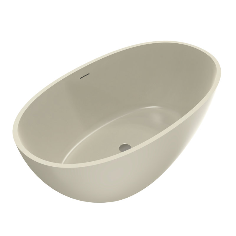 Solid Surface Freestanding Soaking Tub, 55 Inches, Beige, Simple Design For Contemporary Bathroom Bathtub, Matte Finish, Center Drain, Modern Style Luxury