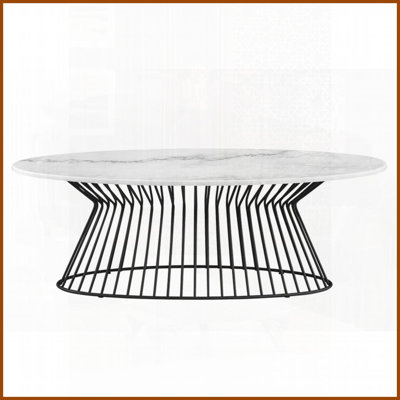 Table basse moderne avec cadre en métal noir et plateau en marbre blanc - facile à nettoyer et amp; Polyvalent pour le salon