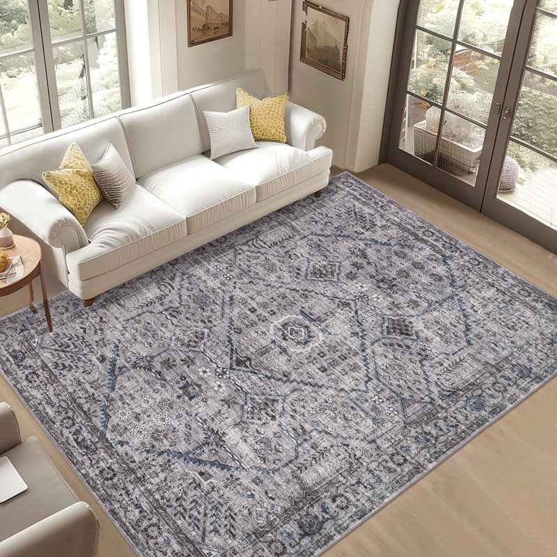 Machine Washable Rug Non-Shedding Rug for Living Room Low Pile Throw Rug Indoor Carpet Ultra-Thin Floor Cover for Bedroom Dining Room Office Playroom