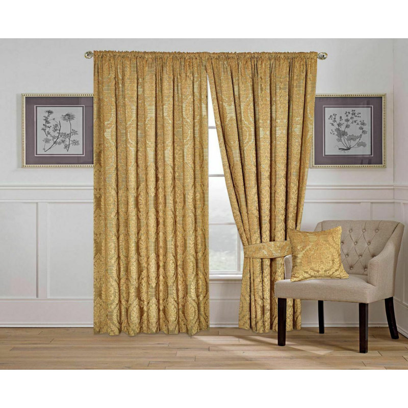 Cotton Blend Sheer Curtain Pair, Gold, 228 W x 274 D cm