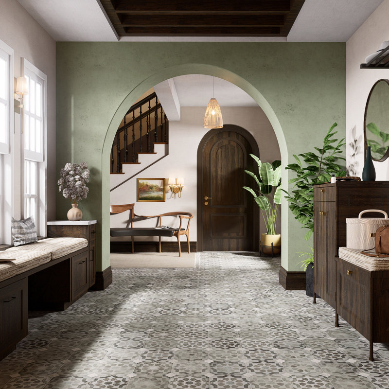Laverton Octagon W/Taco 7-7/8 In. X 7-7/8 In. Porcelain Floor And Wall Tile, Gray/Light Gray