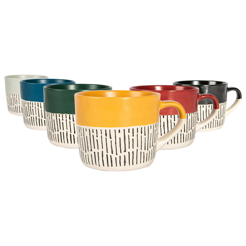 Nicola Spring - Dipped Dash Stoneware Coffee Mugs - 450ml, Multicolour