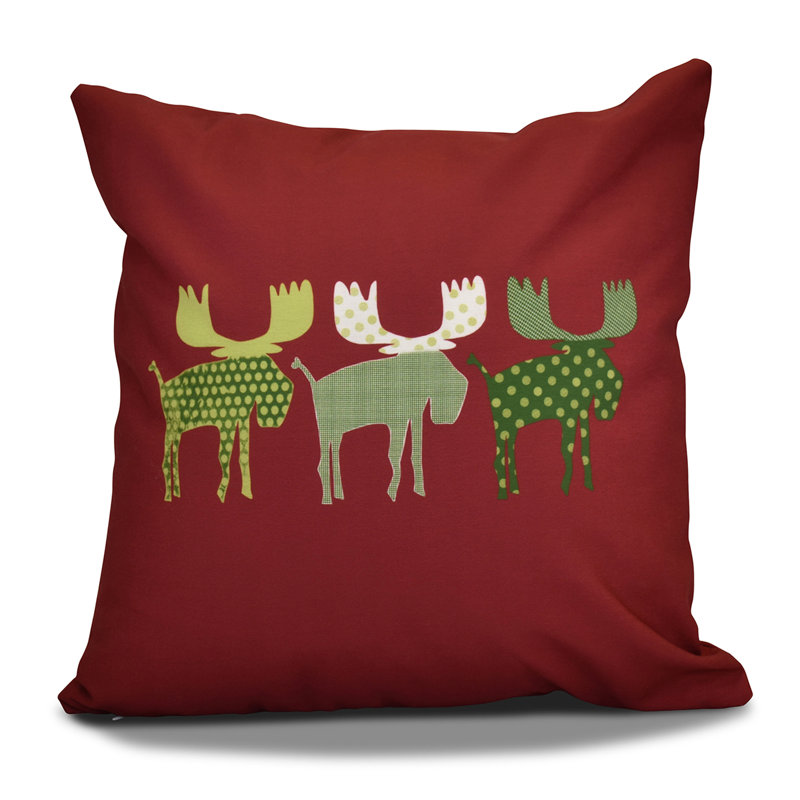 Housse de coussin décorative carrée à imprimé de noël à motif animalier de noël, H 26 po x l 26 po, Canneberge