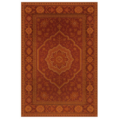 Greysi Collection Digital Print Cotton-Polyester Orange Oriental Rug