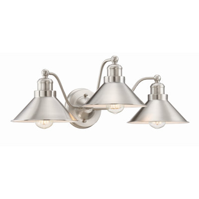 Luminaire de salle de bain style campagne moderne 3 lumières Grethe 25,5, lumière de grange de meuble-lavabo rétro, finition nickel brossé
