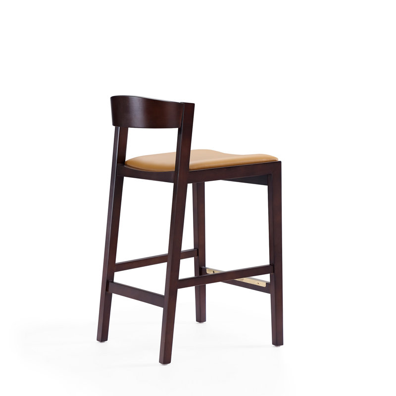 Danish Modern Klismos 26.5'' Counter Stool in Camel Brown Walnut