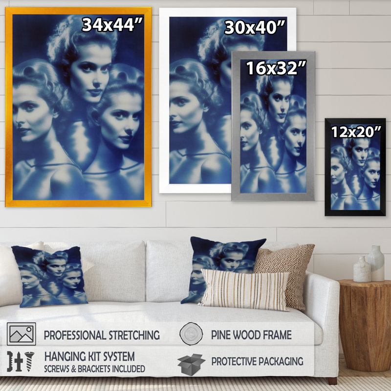 Chayce modèles double exposition en bleu rétro I sur toile, H 20 po x l 12 po x P 1 po, Encadrement doré