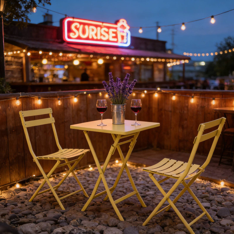 Ensemble bistro 3 pièces pliable, idéal pour les petites gorgées de terrasse et les petits enfants portatifs, Jaune