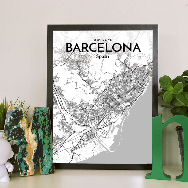 Barcelona City Map - No Frame Print, 43.2cm H x 27.9cm W x 0.13cm D