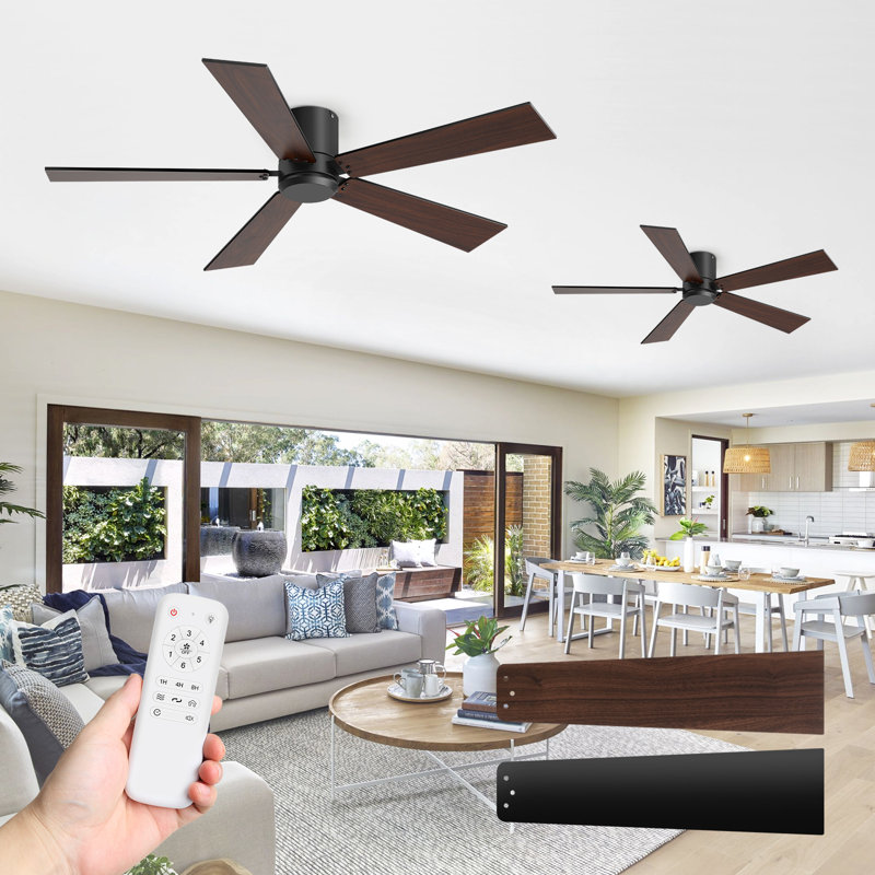 2 Pack 42" Brown Ceiling Fan With 3 Colors Led Light And Remote Control Modern Ceiling Fan With Reversible Quiet Motor & Light Memory Function