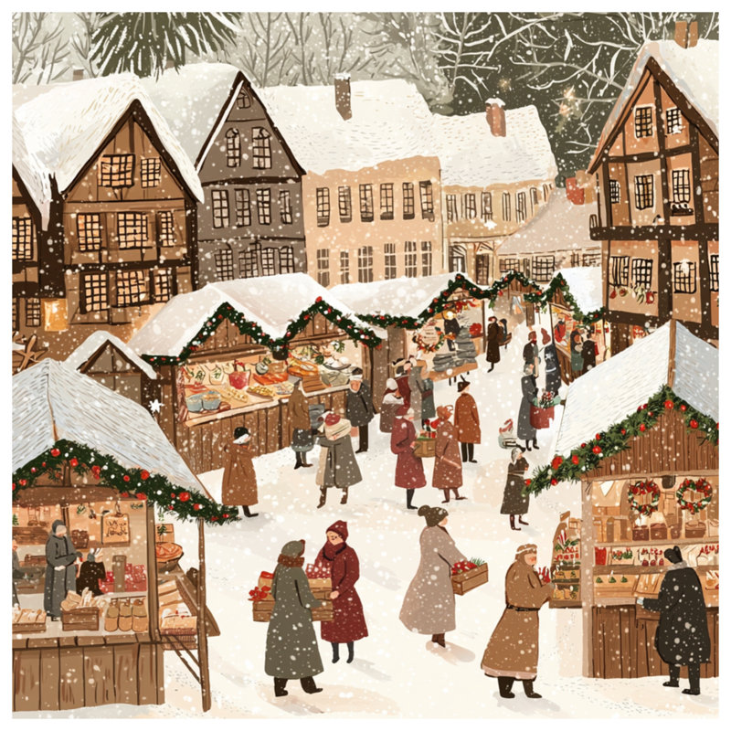 Winter Market Scene Bedding Christmas Bedspread Holiday, Lit simple