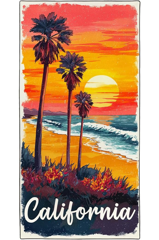 Serviette en microfibre à séchage rapide sans sable 32 po x 63 po California Sunset Palm Beach de California Beach