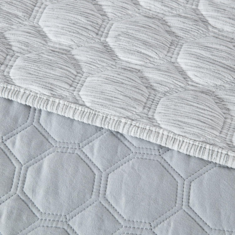 Gray Twin Reversible Velvet Quilt Set with Pillow Sham