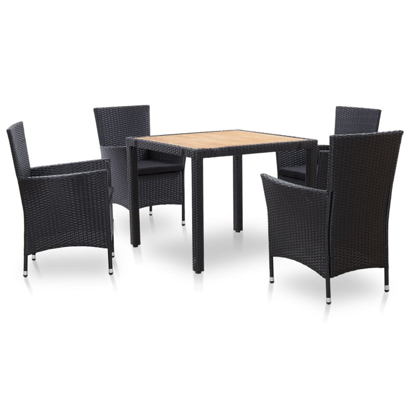 Ensemble repas rectangulaire avec coussins, Gris, 6, Black/Brown