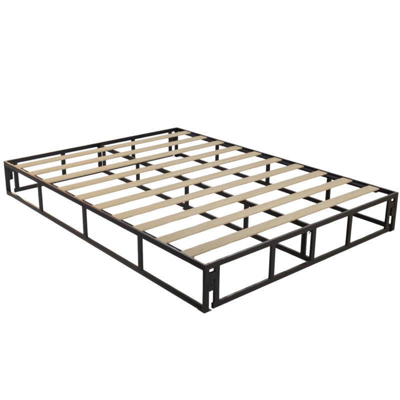 Sommier et base de lit en métal 2 en 1 avec lattes coulissantes, assemblage facile, pieds amovibles, support robuste, supports de tête de lit, utilisation comme base de lit ou comme sommier tapissier