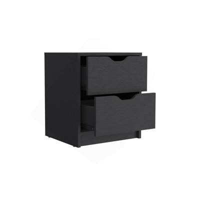 Nightstand Gandu, Two Drawers, Black Wengue Finish