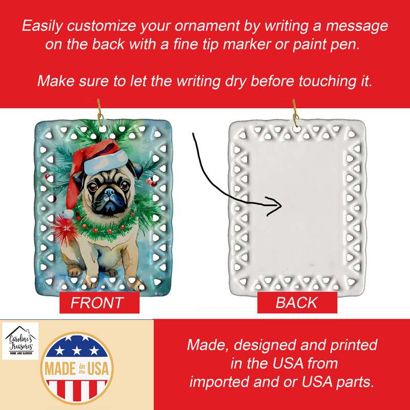 Ornement en porcelaine de Noël carlin, Pug 3596