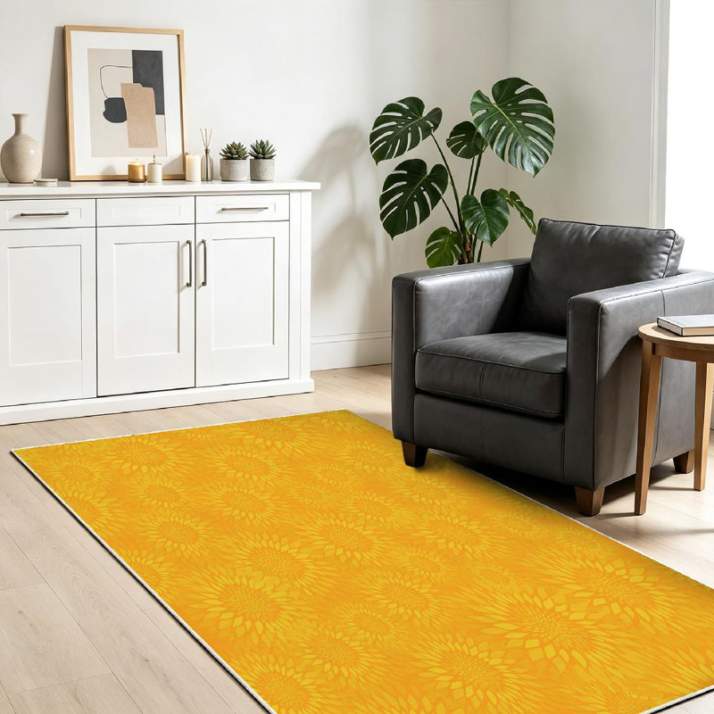 Pink Seamless Sunflowers Sunflower Abstract Art Backdrop Beautiful Machine Washable Indoor Area Rug, Rectangle 39" x 63"