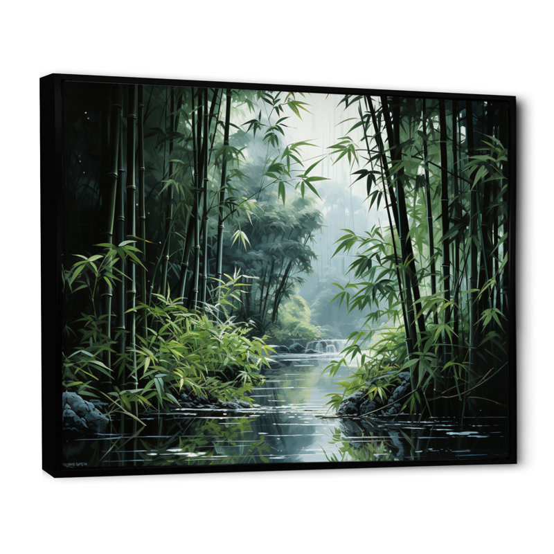 Art du Japon, forêt de bambou - Art mural du Japon, H 30 po x l 40 po x P 1,5 po, Cadre flottant noir