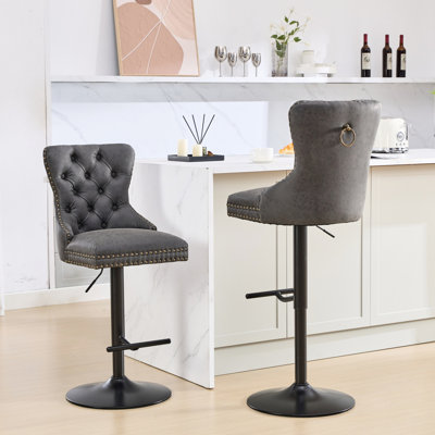 360° Swivel Bar Stools With Adjustable Height, Pu Leather For Home Pub Kitchen (Of 2 Modern Height , Backs, Comfortable Island 2