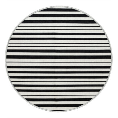 Washable White Black Striped Area Rug