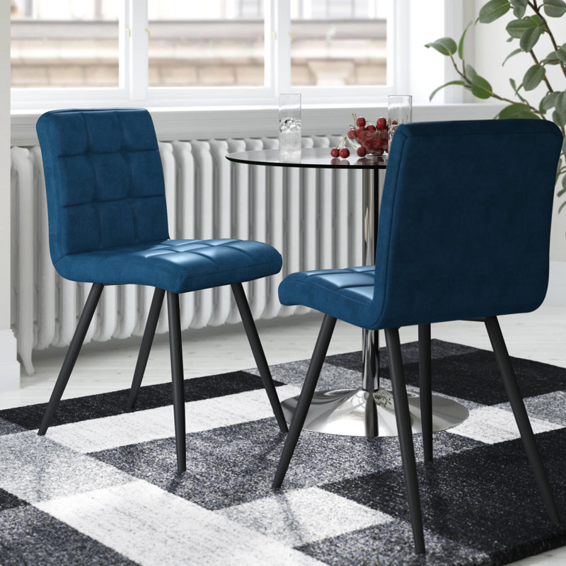 Leann Tufted Velvet Upholstered Back Side Chair, Dark Blue Velvet