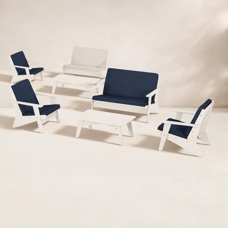 Riviera Modern Lounge 4-Piece Set, Sand, Marine Indigo