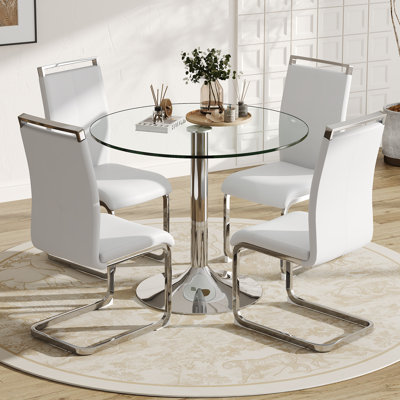 Ensemble de table de salle à manger moderne en verre trempé avec chaises rembourrées en similicuir