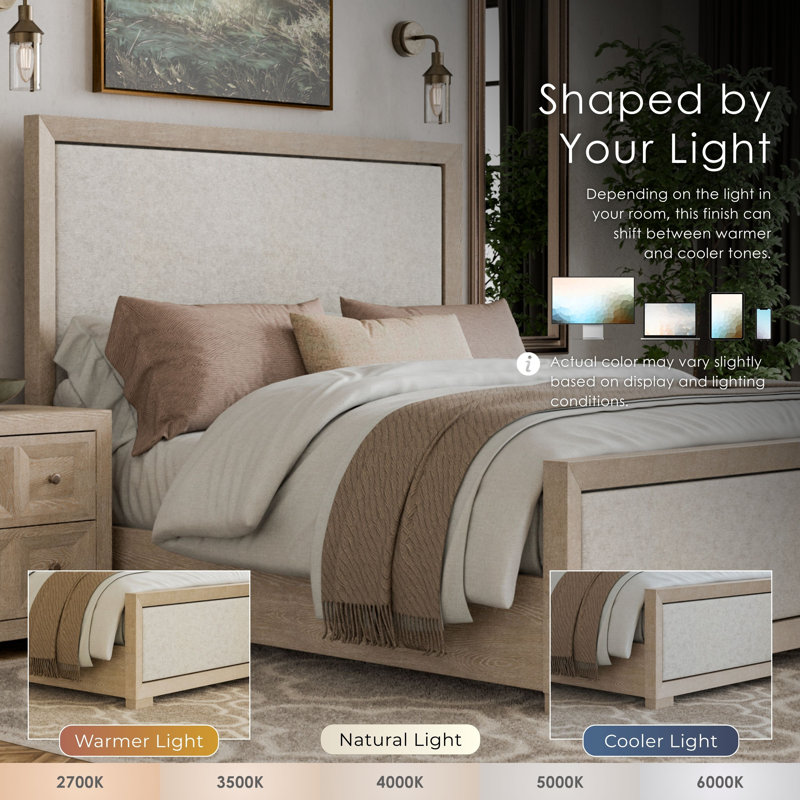 Schell Upholstered Panel Bed, King, Tan