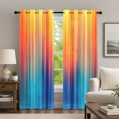 2Pcs Colorful Gradient Vertical Stripe Curtains, Vibrant Rainbow Style Curtain, Modern Aesthetic Fluid Color Printed Art Grommet Drapes, Window Treatment for Bedroom Living Room Decor