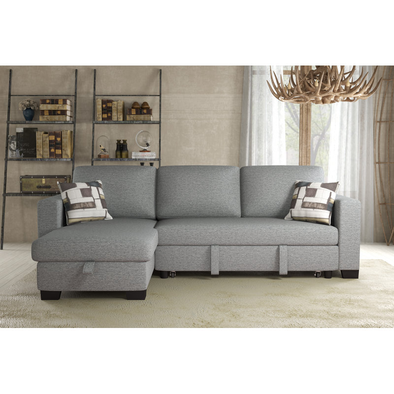 Brandal Upholstered L-Shaped Sectional Reversible, Light Gray 100% Polyester