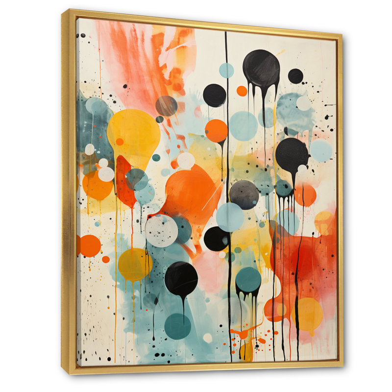 " Colorful Mid Century Atomic Abstraction I ", Gold Floater Frame, 20" H x 12" W x 1" D