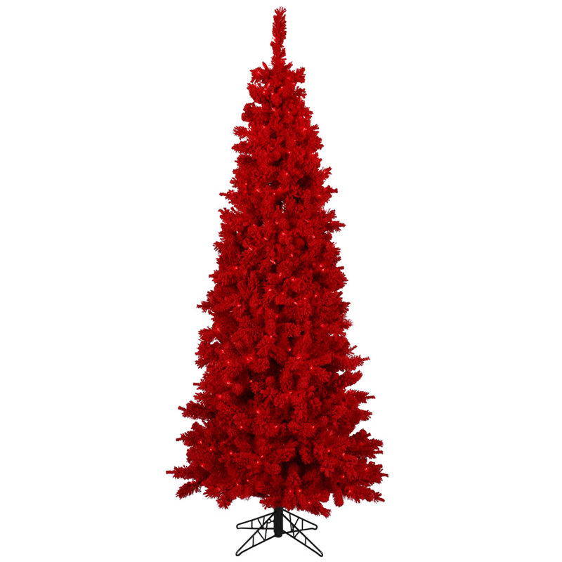 Sapin de Noël artificiel floqué rouge, 10'