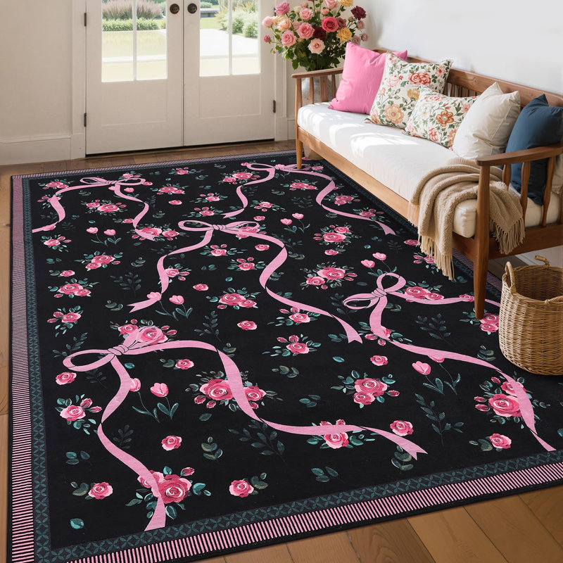 Tapis décoratif lavable, Rectangulaire 8 pi x 10 pi, Noir