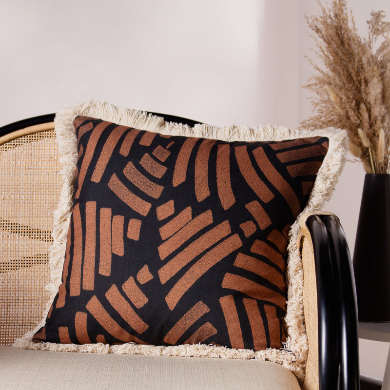 Oromo Geometric Square Cushion, Brown, Polyester